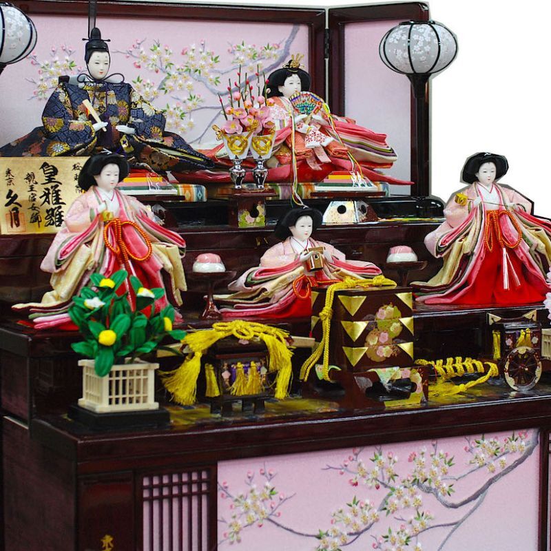 久月　雛人形（ひな人形）収納三段五人飾り「皇雅雛」（巾75cm）