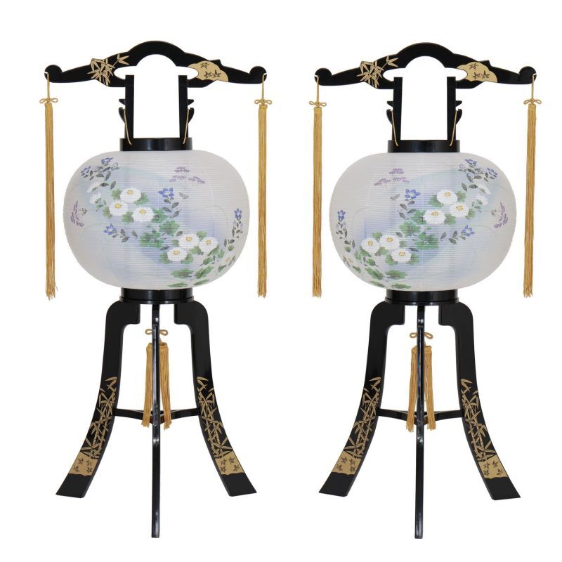 盆提灯　廻転灯 あかり12号竹蒔絵対絵　一対