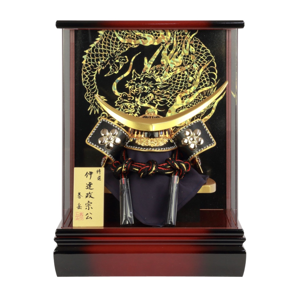 春岳 　兜　ケース飾り　8号　「上杉謙信公」金龍