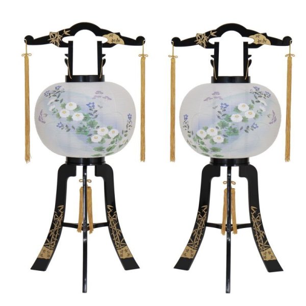 画像1: 盆提灯　廻転灯 あかり12号竹蒔絵対絵　一対 (1)