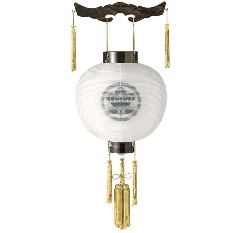 家紋入り盆提灯 盆ちょうちん お盆提灯 御殿丸 黒檀調 尺三丸 9943-1 盆提灯 家紋入 木製 大内行灯 12号 [桜] 絹張り二重 No196